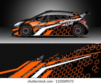 Rally car wrap design vector, truck and cargo van decal. Graphic abstract stripe racing background designs for vehicle, race, adventure and car racing livery.