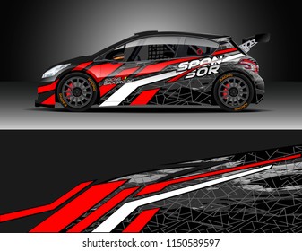 Rally car wrap design vector, truck and cargo van decal. Graphic abstract stripe racing background designs for vehicle, race, adventure and car racing livery.