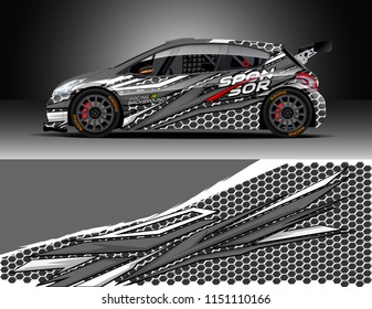 Rally car wrap design vector, truck and cargo van decal. Graphic abstract stripe racing background designs for vehicle, race, adventure and car racing livery.