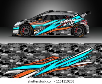 Rally car wrap design vector, truck and cargo van decal. Graphic abstract stripe racing background designs for vehicle, race, adventure and car racing livery.