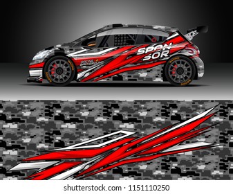 Rally car wrap design vector, truck and cargo van decal. Graphic abstract stripe racing background designs for vehicle, race, adventure and car racing livery.