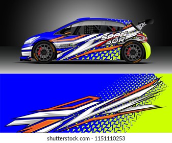 Rally car wrap design vector, truck and cargo van decal. Graphic abstract stripe racing background designs for vehicle, race, adventure and car racing livery.