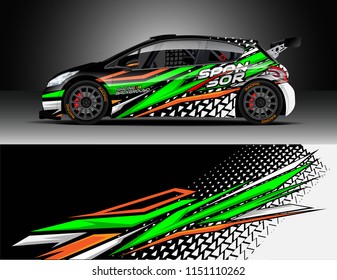 Rally car wrap design vector, truck and cargo van decal. Graphic abstract stripe racing background designs for vehicle, race, adventure and car racing livery.