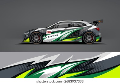 Rally Car Wrap Livery Vector Design with green stripe flame
