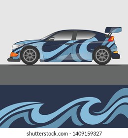 Rally car wrap vector designs in abstract style with blue color