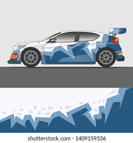 Rally car wrap vector designs in abstract style with blue color