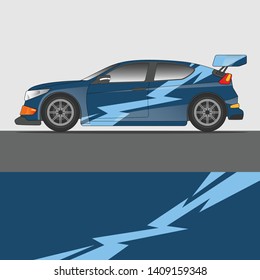 Rally car wrap vector designs in abstract style with blue color