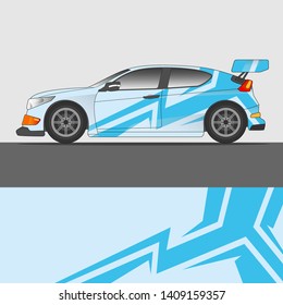 Rally car wrap vector designs in abstract style with blue color