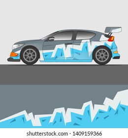 Rally car wrap vector designs in abstract style with blue color