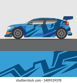 Rally car wrap vector designs in abstract style with blue color