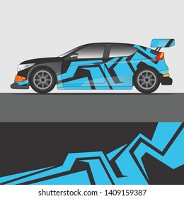 Rally car wrap vector designs in abstract style with blue color