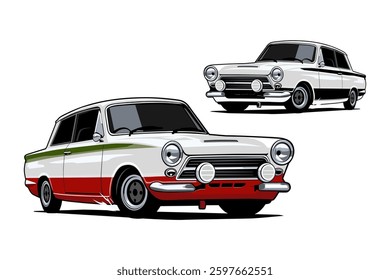 rally classic cars illustration colored and black and white design vector art