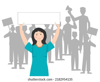 Rally, demonstration - a girl with a poster. Fight for rights and justice, racial equality. Vector illustration. For use in brochures, advertising posters, prints and flyers, leaflets.