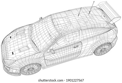 Rally and drift car vector Wire-frame isolated on background. Vector rendering of 3d