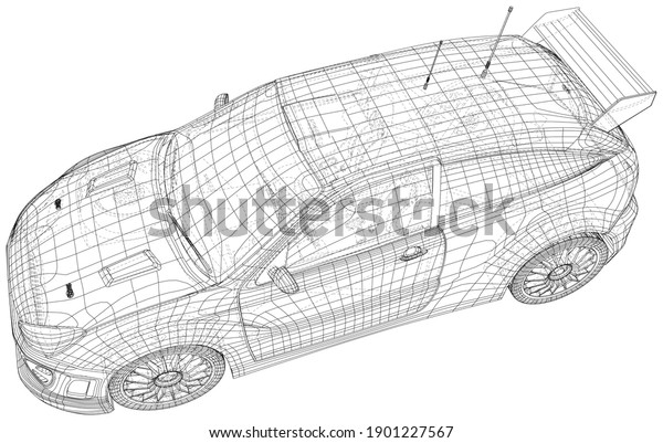 Rally and drift car vector Wire-frame\
isolated on background. Vector rendering of\
3d
