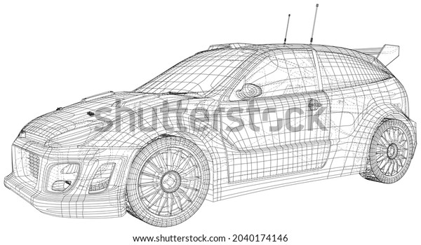 Rally and drift car vector Wire-frame\
isolated on background. Vector rendering of\
3d