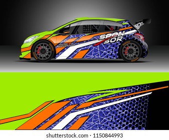 Rally and drift car wrap design vector, truck and cargo van decal. Graphic abstract stripe racing background designs for vehicle, race, adventure and car racing livery.