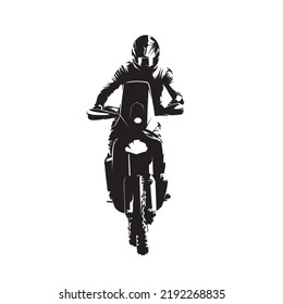 Rally motorcycle, abstract isolated vector silhouette, front view motocross motorbike. Desert rally adventure logo