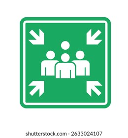 icône de point de ralliement avec symbole de personne et flèche de direction sur fond vert