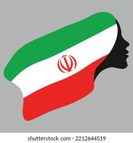 Rally and protest in iran 2022. Women's freedom in Iran. Vector isolated illustration. Woman under pressure of iran flag