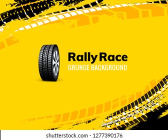 Rally race grunge tire dirt car background. Offroad wheel truck vehicle vector illustration.
