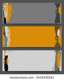 Rally race horizontal banners. Grunge tire tracks backgrounds for flyer, brochure and web design. Moto sport, off road design, Racing speed print. start finish checkered template.