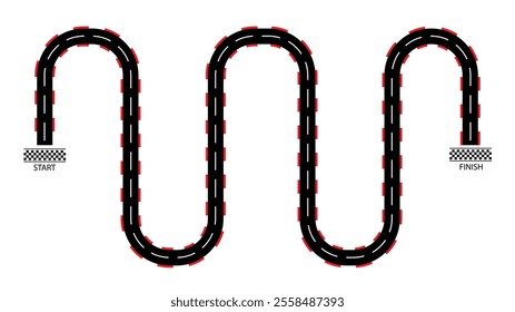Rally races line track.Car or karting road racing.Start and finish concept. Moto race. Lane, gp, track with start, finish line and borders. 