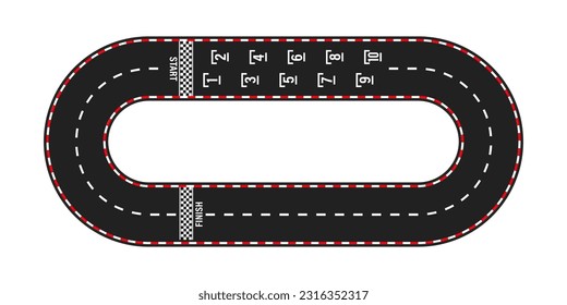 Rally races line track or road marking. Start and finish concept. Moto race. Lane, gp, track with start, finish line and borders. Car or karting road racing background. Top view. Vector illustration