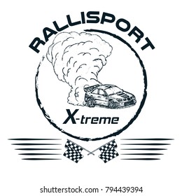 Rally. Racing car. Emblem. Symbol.
