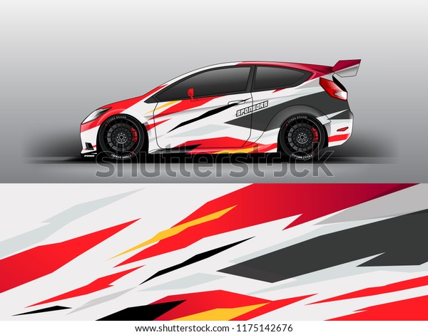 rally racing car wrap decal and sticker\
design red white yellow. racing line\
strips
