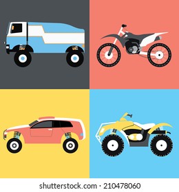 Rally racing collection / Vector illustration / Rally icons set / Flat design