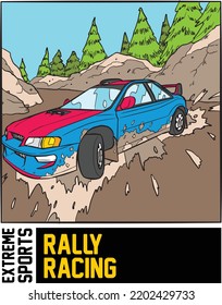 Rally Racing Extreme Sports Color Vector Illustration