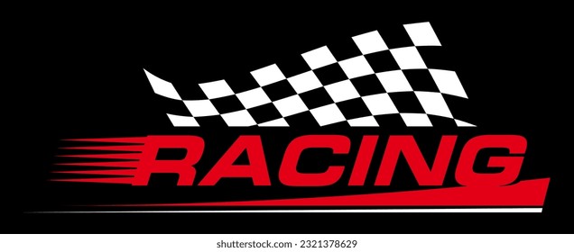 Rally racing sport emblem, finish checkered flag. Speed race, vinyl liner decals typography print, motor transport identity emblem