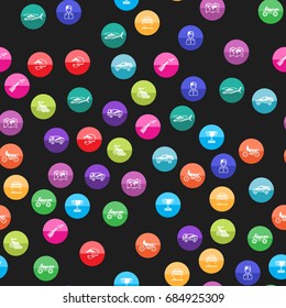 Rally related icons in color circles. Seamless pattern. Background vector illustration.