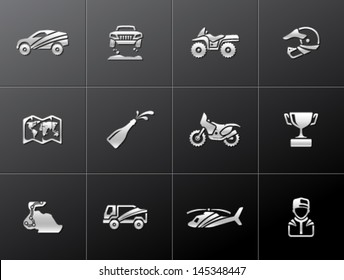 Rally related icons in metallic style