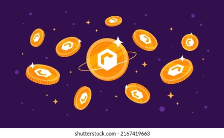 Rally (RLY) coins falling from the sky. RLY cryptocurrency concept banner background. svg