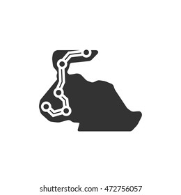 Rally route map icon in single color. Extreme transportation sport automotive