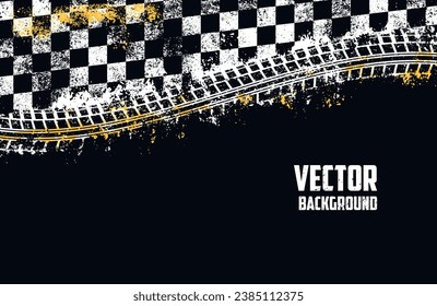 Rally sport colorful vintage flyer with checkered racing flag to announce start and finish and wheel marks vector illustration