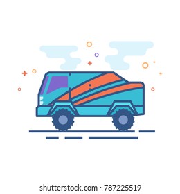 Rally truck icon in outlined flat color style. Vector illustration.