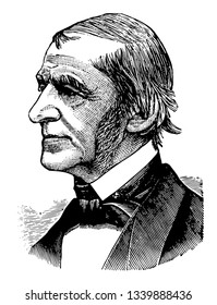 Ralph Waldo Emerson 1803 to 1882 he was an American essayist lecturer and poet who led the transcendentalist movement of the mid to 19th century vintage line drawing or engraving illustration