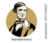 Ralph Waldo Emerson was an American essayist, poet, philosopher, pastor, lecturer, and social activist. Hand drawn vector illustration