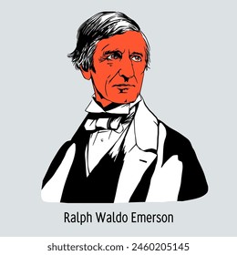 Ralph Waldo Emerson was an American essayist, poet, philosopher, pastor, lecturer, and social activist; one of the most prominent thinkers and writers in the United States. Hand drawn vector illustrat