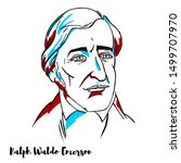 Ralph Waldo Emerson engraved vector portrait with ink contours. American essayist, lecturer, philosopher, and poet who led the transcendentalist movement of the mid-19th century.