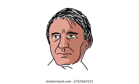 Ralph Waldo Emerson portrait, flat vector illustration