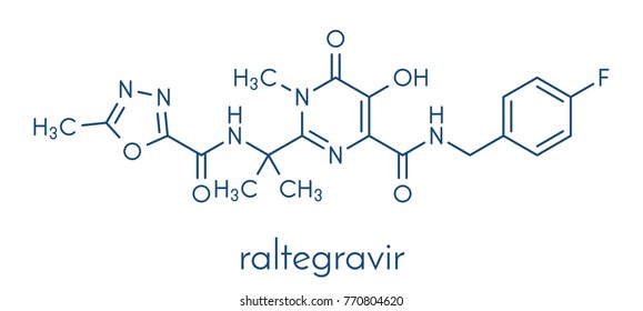 Raltegravir HIV drug (integrase inhibitor class) molecule. Skeletal formula.