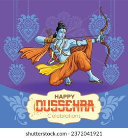 Ram Aiming with bow and arrow in Dussehra Greetings