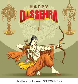 Ram Aiming with bow and arrow in Dussehra wishes card