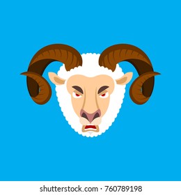 Ram angry face. Sheep evil emoji. Farm animal aggressive. Vector illustration