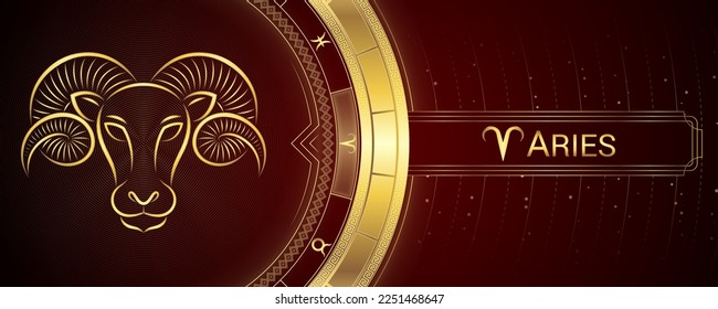 Ram Aries Zodiac Planetary Star Sign, Symbol Background, Horoscope Astrology and Fortune-Telling, Backdrop Banner Tarot-Reading.