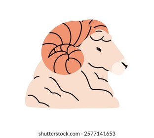 Ram avatar, Aries symbol. Zodiac sign, astrology horoscope mascot animal with curved horns, profile. Country rural livestock, male sheep. Flat vector illustration isolated on white background